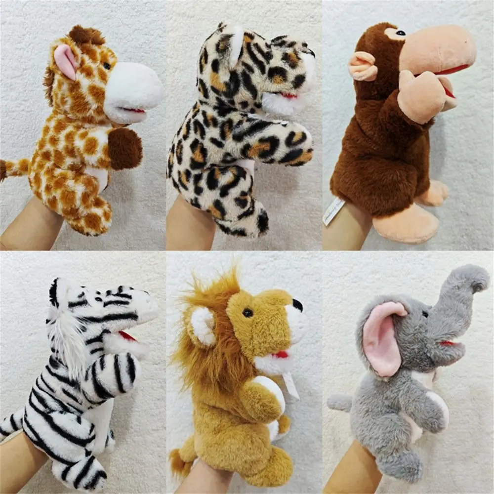 Marionetas de mano de animales de la selva, boca móvil, mono, leopardo, muñeco de mano de felpa, jirafa, tigre, juego imaginativo