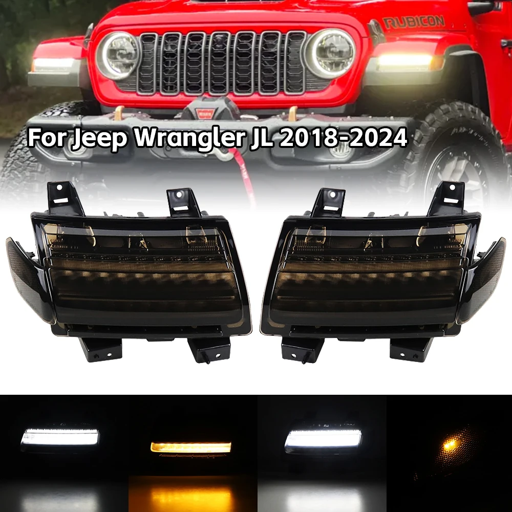 Luz LED para guardabarros, luces de señal de giro DRL, luces de posición laterales para Jeep Wrangler JL Sahara Rubicon 2018-2025