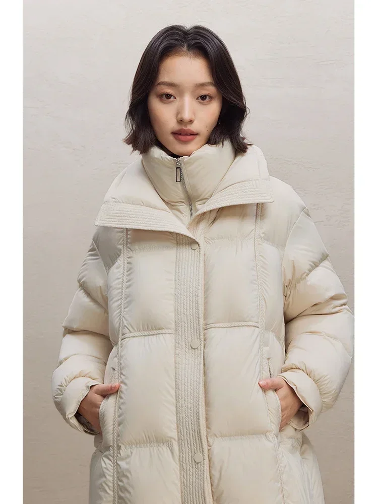 ZIQIAO High-end Thickened Mid-length Down Jacket for Women 2023 Winter Newly Commuter White Duck Down Warm Coats for Female