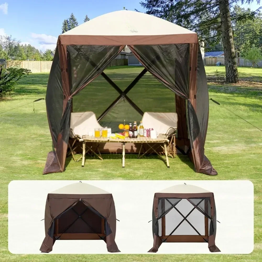 

Pop Up Gazebo Tent, Pop-Up Screen Tent 4 Sided Canopy Sun Shelter with 4 Removable Privacy Wind Cloths & Mesh Windows