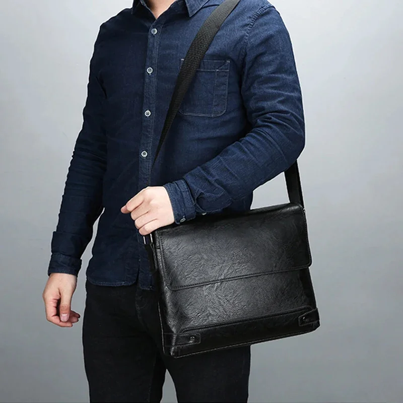 Bolso de mano de cuero PU para hombre, maletín de hombro para ordenador portátil, negocios, trabajo, ejecutivo, bandolera lateral de diseñador