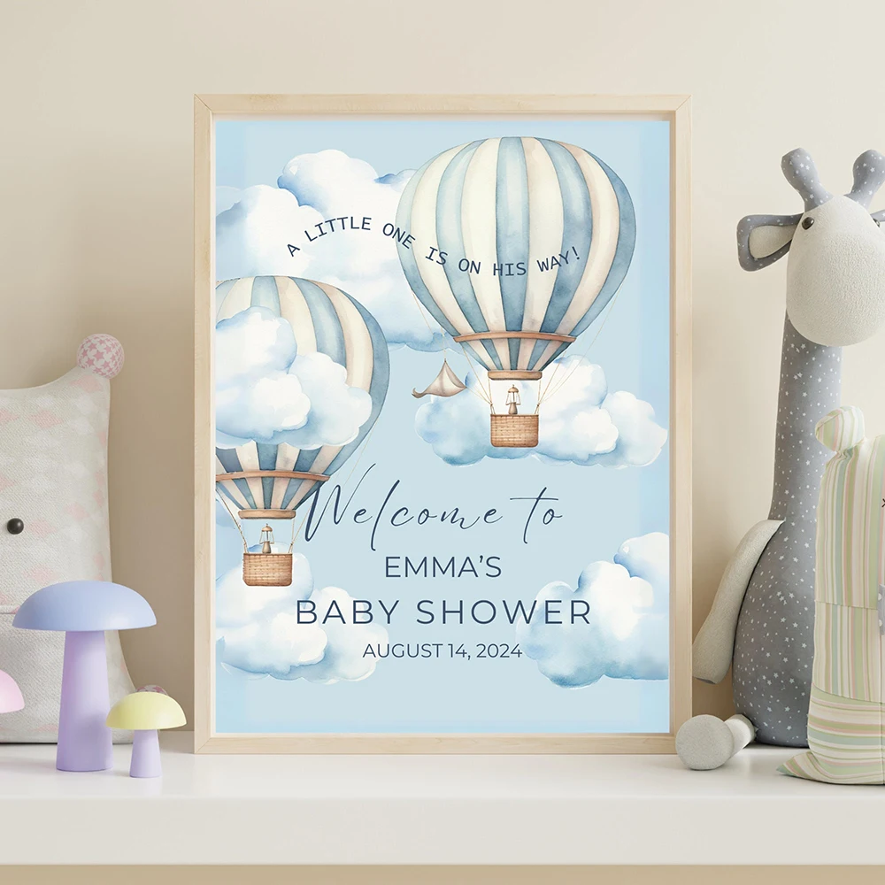 Custom Baby Shower Welcome Sign Poster Hot Air Balloon Personalized Art Print Canvas Painting Modern Wall Picture Home Decor