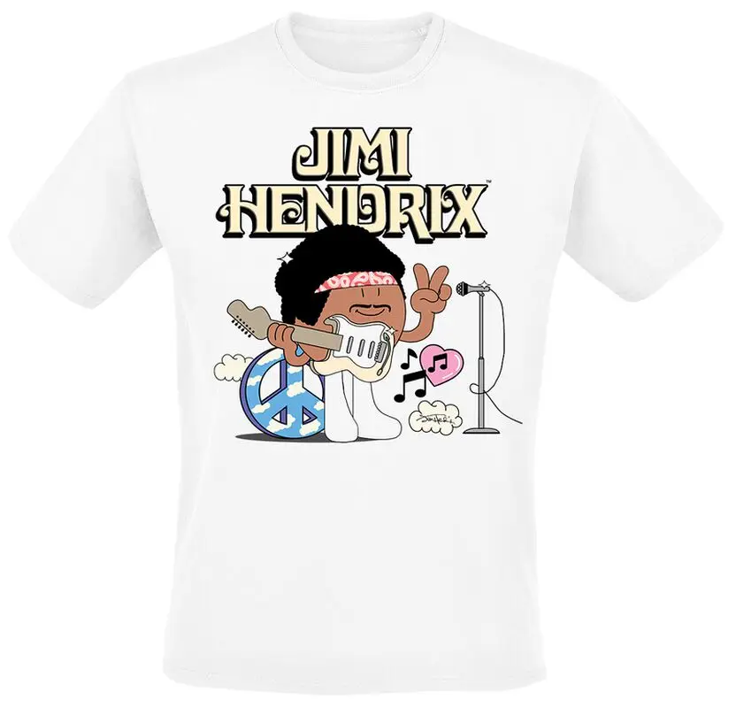 Peace Cartoon Jimi Hendrix Band T-Shirt 100 % Baumwolle Grafik-T-Shirt Herren Damen Sommer Streetwear Top