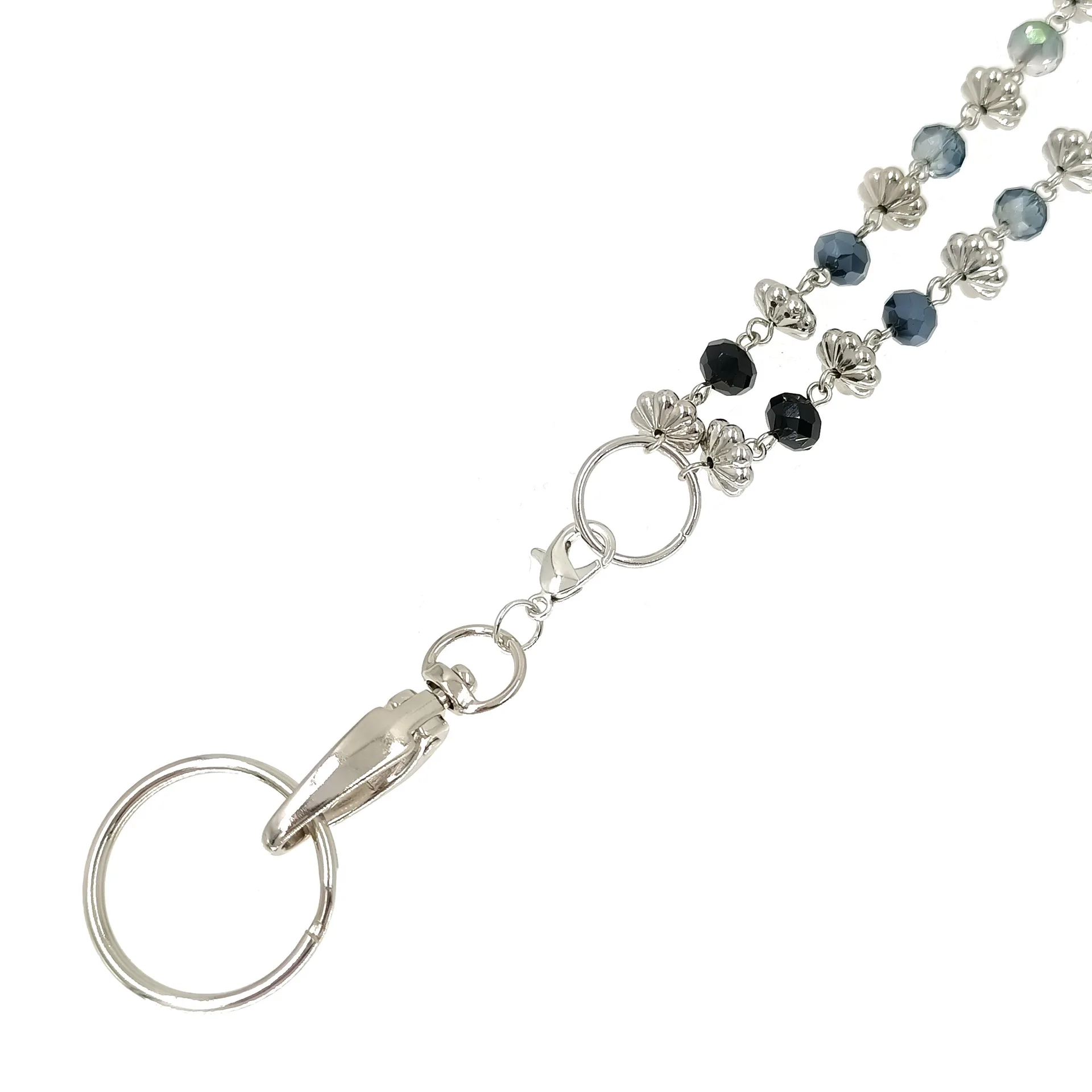 Black Blue Beads Women\'s Fashion Lanyard Necklace ID Name Badge Card Holder Lanyards for Key Necklace Name Badge Holders