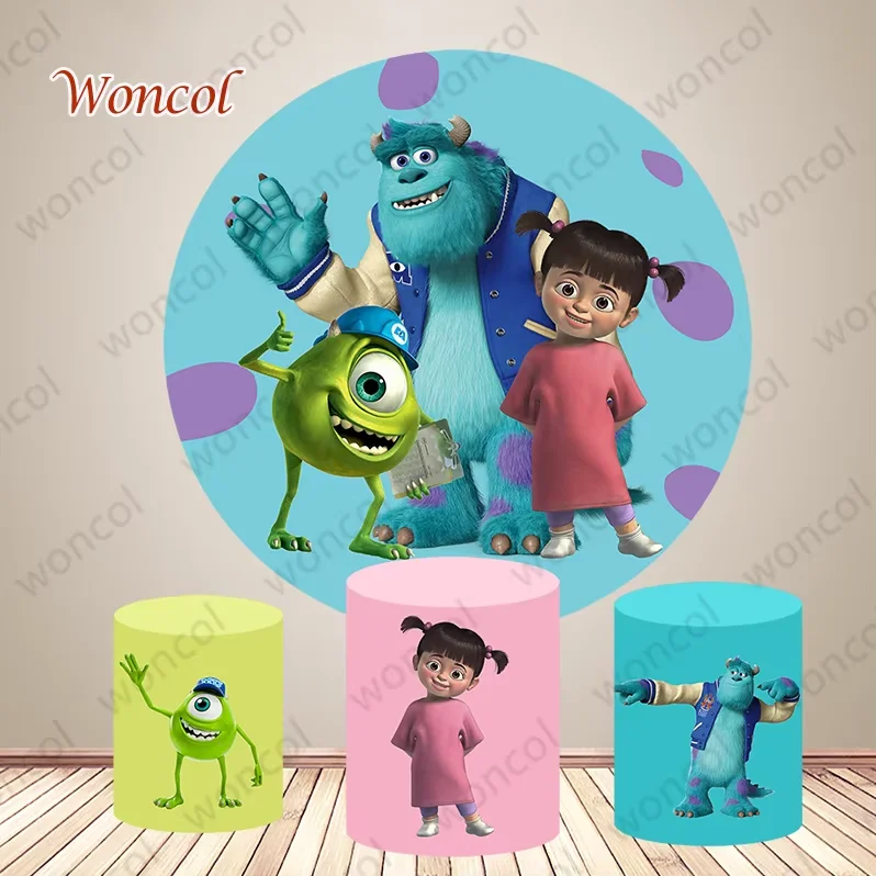 Monsters, Inc. Round Backdrop Monsters, Inc. Birthday Backdrop Mike Wazowski James P. Sullivan Boo Cylinder Cover Party Prop