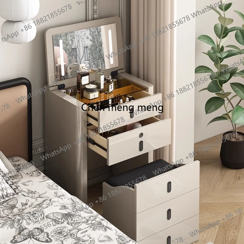 

Flip storage cabinet Makeup vanity Dressing table Toiletries LED dressers Solid wood board cosmetic table Bedroom bedside table