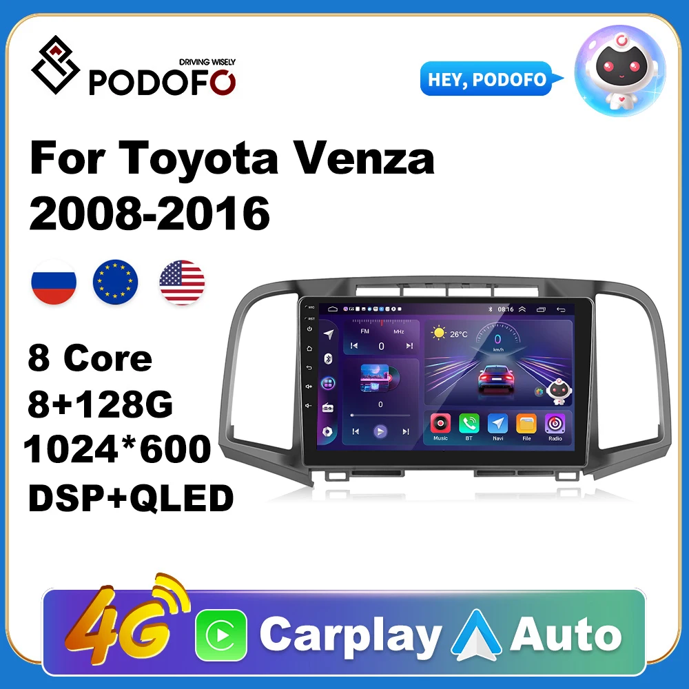 

Podofo Wireless CarPlay Andorid Auto Car Radio For Toyota Venza 2008-2016 AI Voice Multimedia GPS 2din autoradio