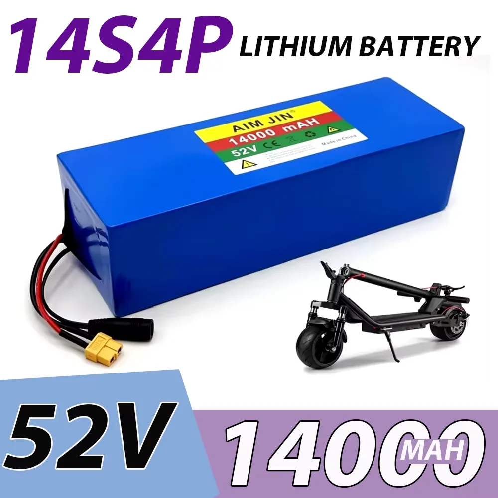 High Capacity Lithium Battery with BMS, Balance Car, Bicycle, Scooter, Tricycle 14000mAh 52V 14S4P 18650 1500W, 54.6V Charger