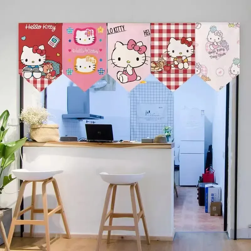 Olá kitty triângulo bandeira cortina casa quarto das crianças cozinha moldura da porta decoração sanrio não perfurado cortina bonito