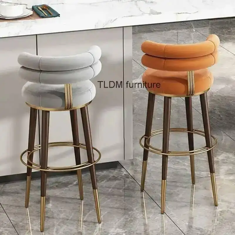 

Home Luxury Stainless Steel Rotating Bar Chair Minimalist Italian Fabric High-foot Bar Chairs for Kitchen Modern Back Bar Stools