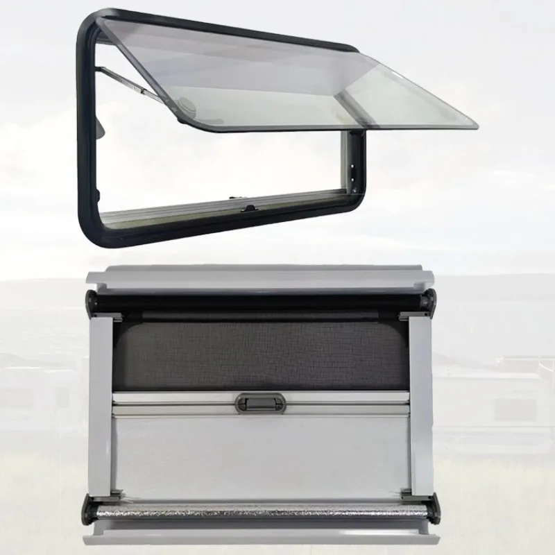 Transparent Gray Glass RV Window 1450*550mm Camper Van Window Scroll Blind Fly Screen Caravan Parts Accessories