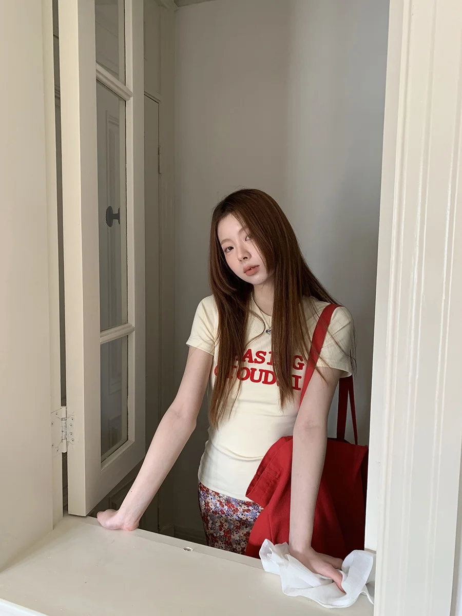 

Summer ort Sve T-irt Women's Faionable Korean Sle Slim Fit Unique Super Beautiful Top G Sle Commute Sle Cott...