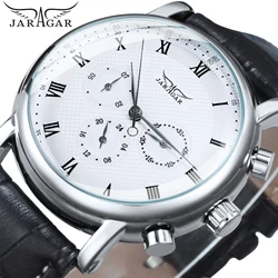 Jaragar Pilot Multifunction Mechanical Watch for Men Fashion 24 Hours Week Display Leather Strap Business Automatic Watches 2024