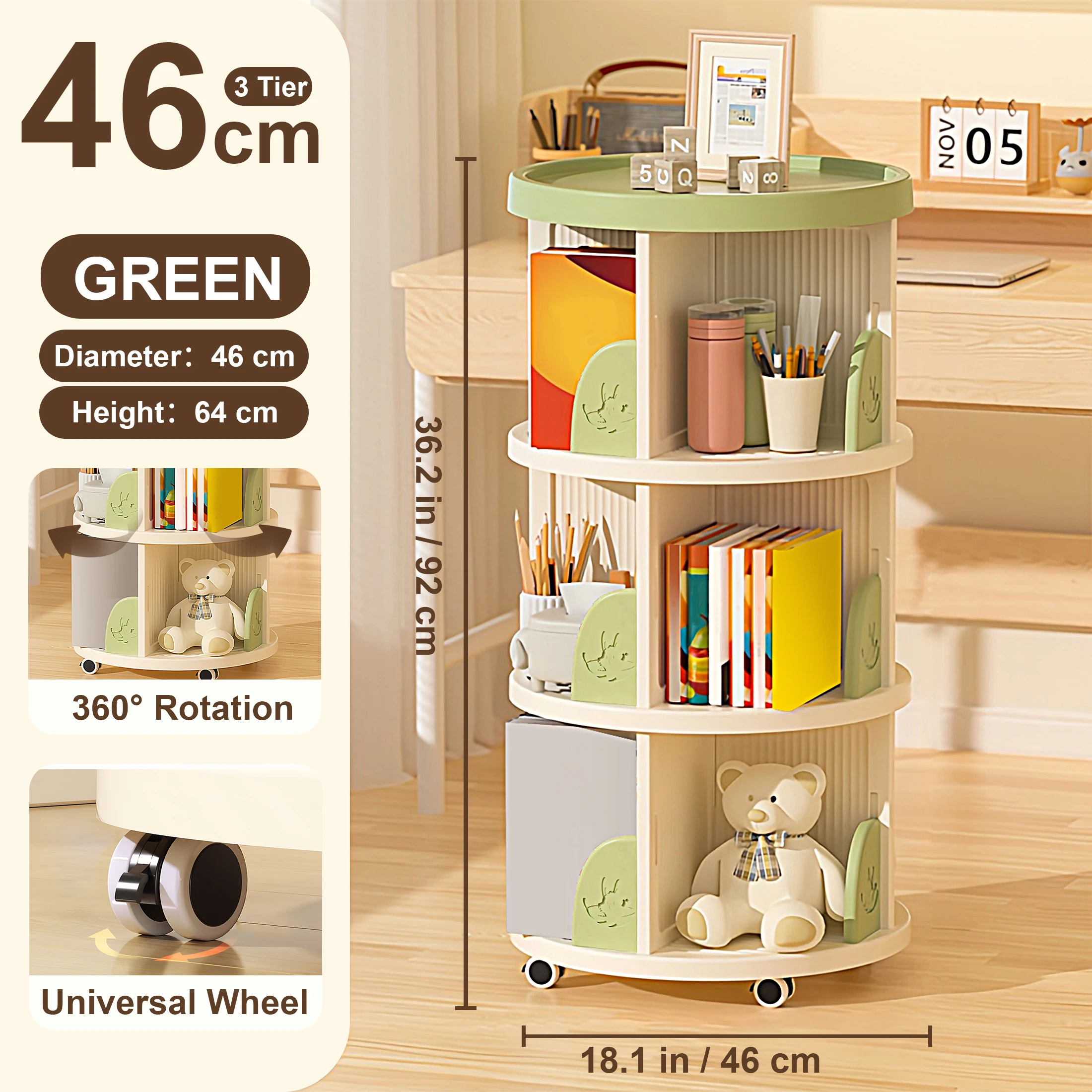 

Rotating Bookshelf Tower, Spinning Bookshelf With 360° Rotation, 2/3Tier Rotating Book Shelf For Kids Rooms, Living Room