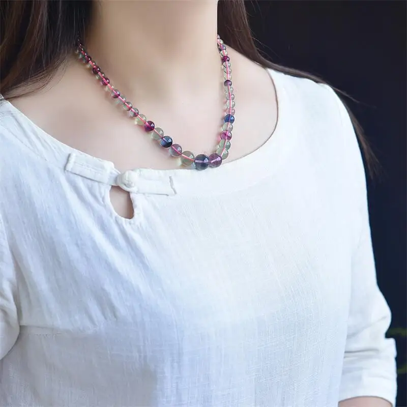 

6-12 мм натуральный цветной флюоритовый ожерелье, лечебные украшения, эластичный браслет, детский подарок на день рождения, праздник, 1 шт.