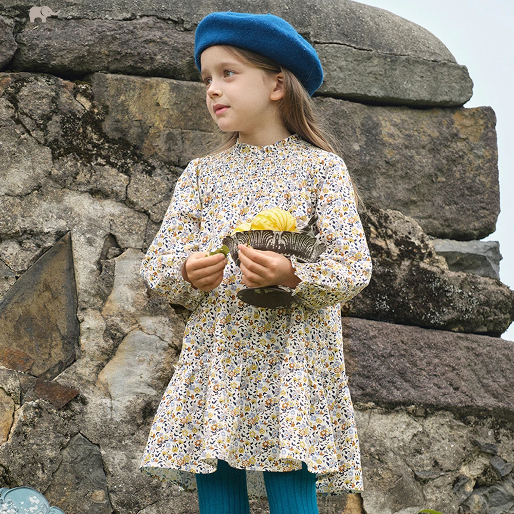 Dave Bella Girls Floral Autumn Spring Cute Dress Kids Long Sleeve Princess Dress Birthday Party Dress Cotton DK3253079