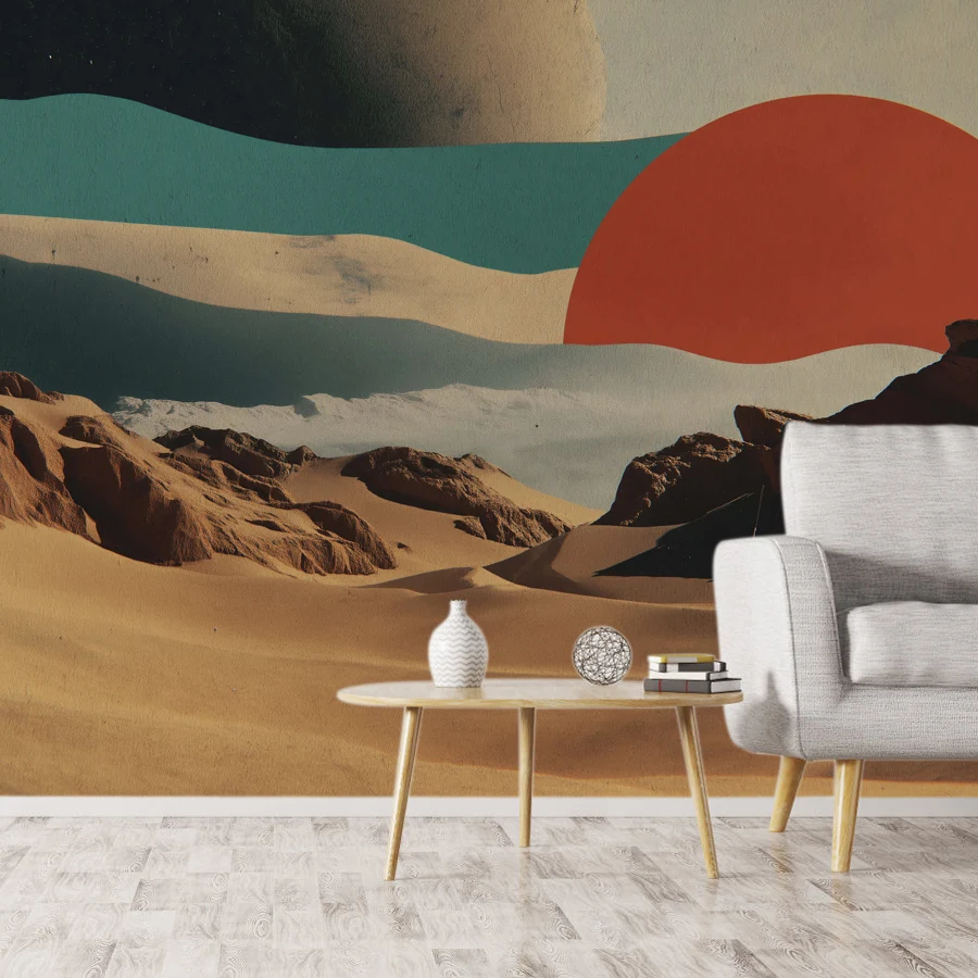 11+ Minimalist Nature Desert with Sunset Wallpaper Walls Decor for Living Room Landscape Mural, Removable Self Adhesive Optional