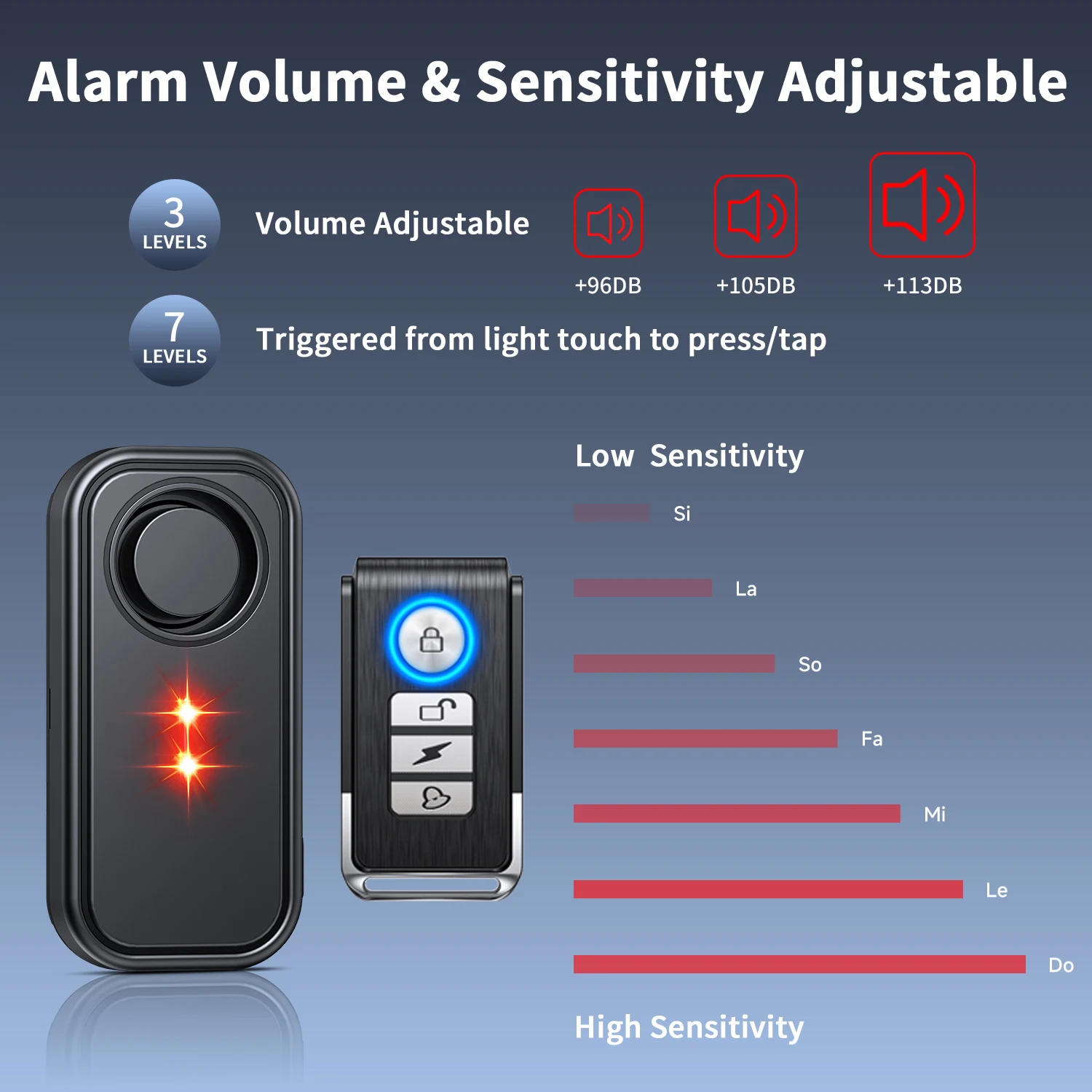 113dB إنذار مضاد للسرقة للدراجة مع ضوء وامض IP66 مقاوم للماء إنذار الدراجة اللاسلكية SOS بحث المركبات #3