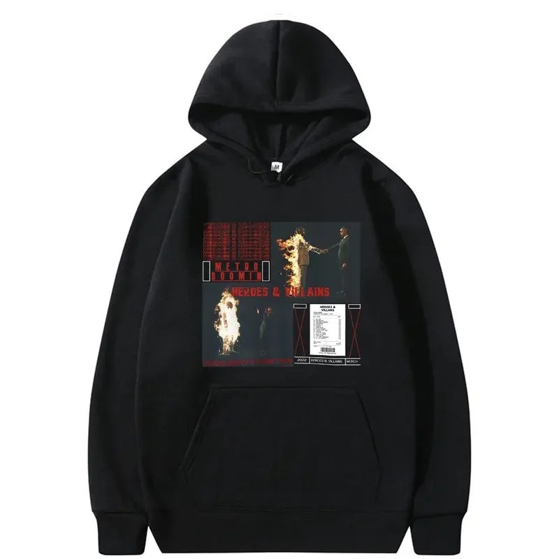 Awesome Rapper Metro Boomin Heroes & Villains Album Cover Print Hoodie Male Vintage Streetwear Men's Hip Hop Oversized Hoodies