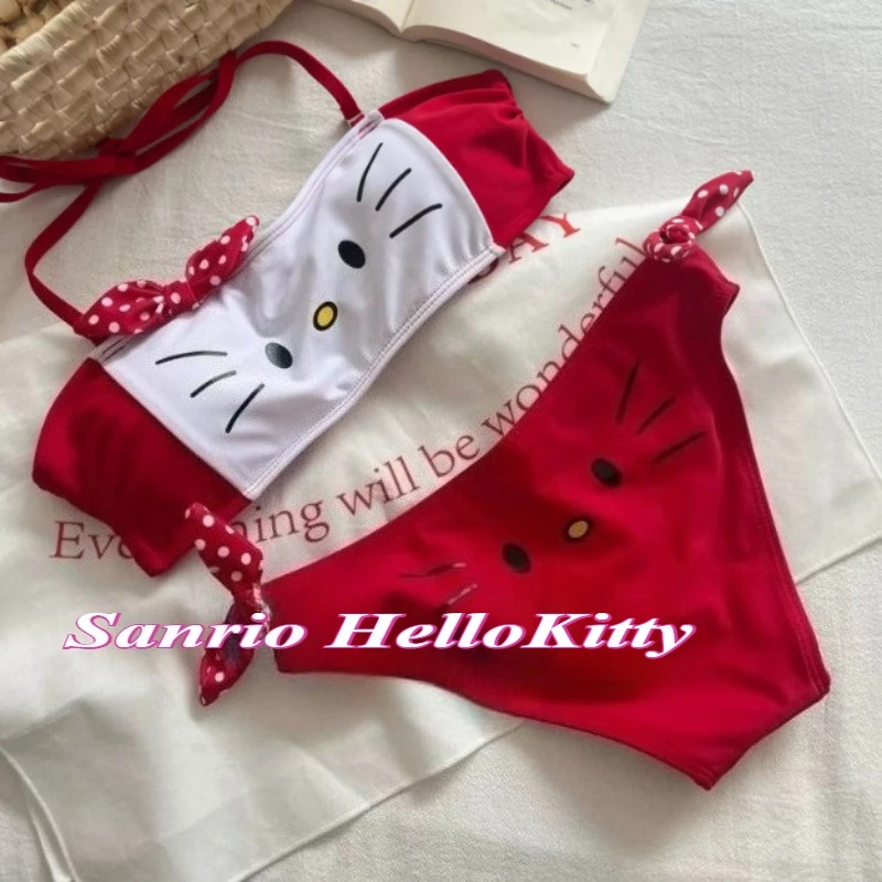 

Sexy Bikini Sanrio HelloKitty Women's Split Swimsuit Seaside Vacations Bathing Suit Cute Cartoon Girls Swimwear Quick DryingM-XL