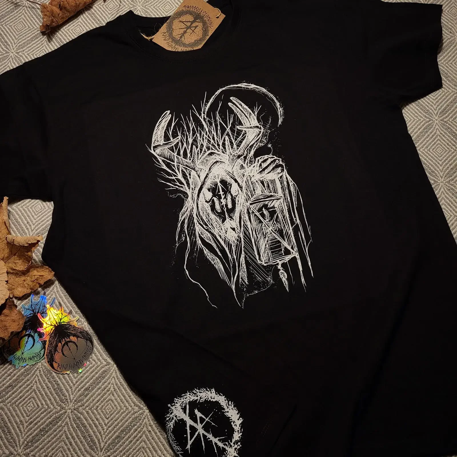 T Shirt Guardian Forest Spirit Nature Screen Print Nordic Minimalism Handmade Mythology vintage Washed Unisex Comfortable