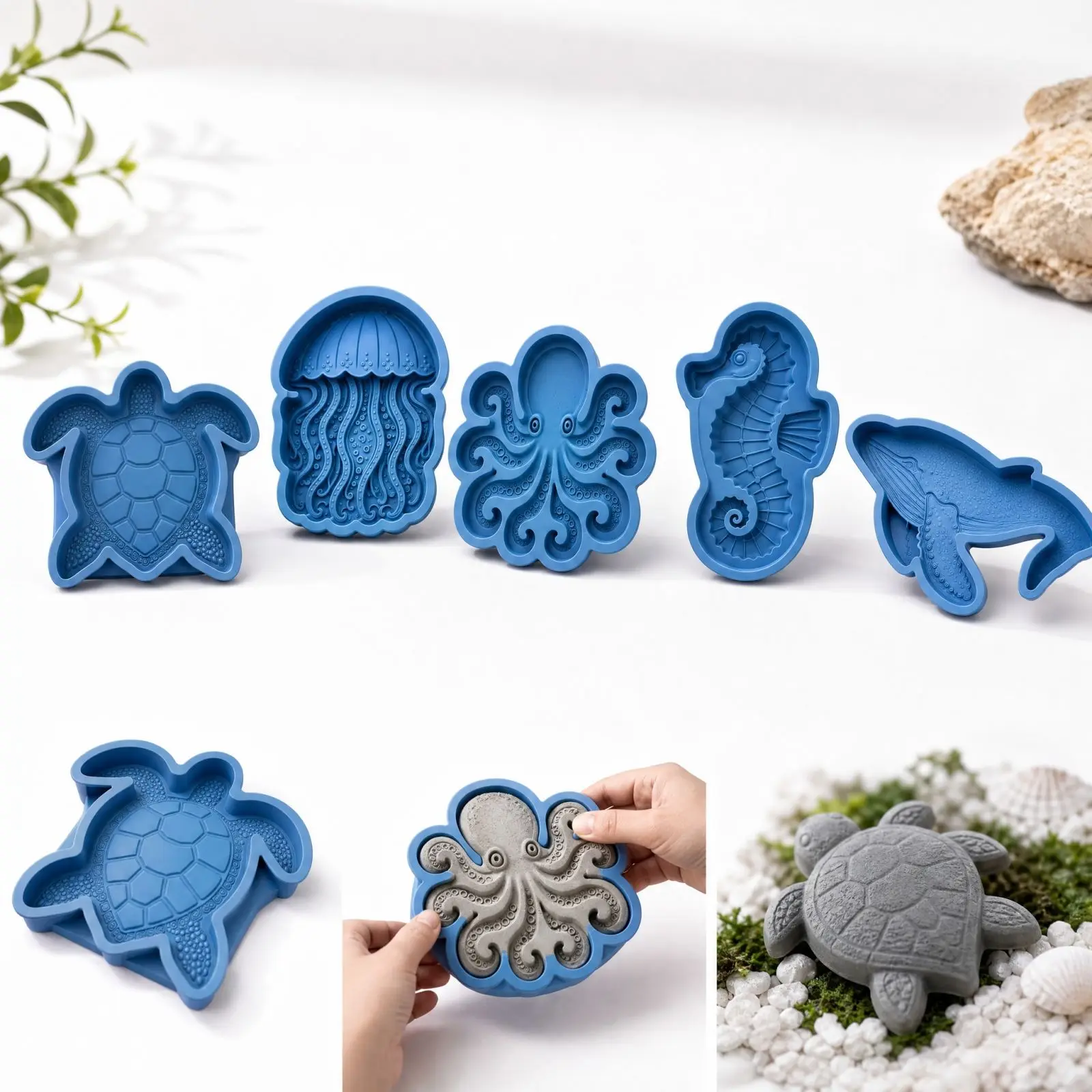 Reusable Ocean-Themed Garden Art Molds Marine Animal DIY Stepping Stone Molds Cement Mould