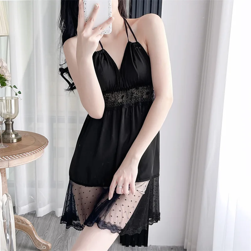 Sexy Strap Nightgown Dress Women Summer Lingerie Sleepdress Rayon Chemise Sleepwear Nightdress Dressing Gown Loungewear image 4