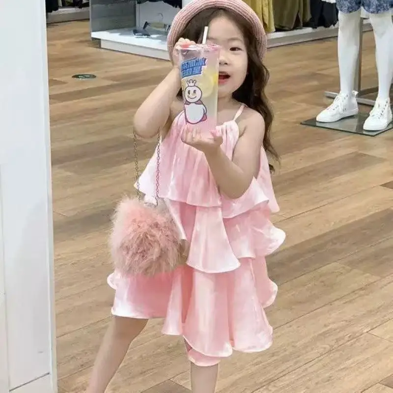 

Girls' Western Style Dress Summer Children's Strap Skirt Vacation Style Sweet Temperament Cake Skirt