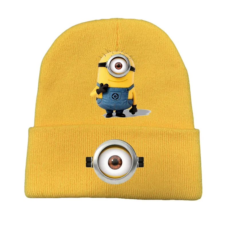 Minions cappelli invernali in tinta unita per donna uomo berretti cappello carino lavorato a maglia Cartoon autunno Beanie Cap Warmer Bonnet Ladies