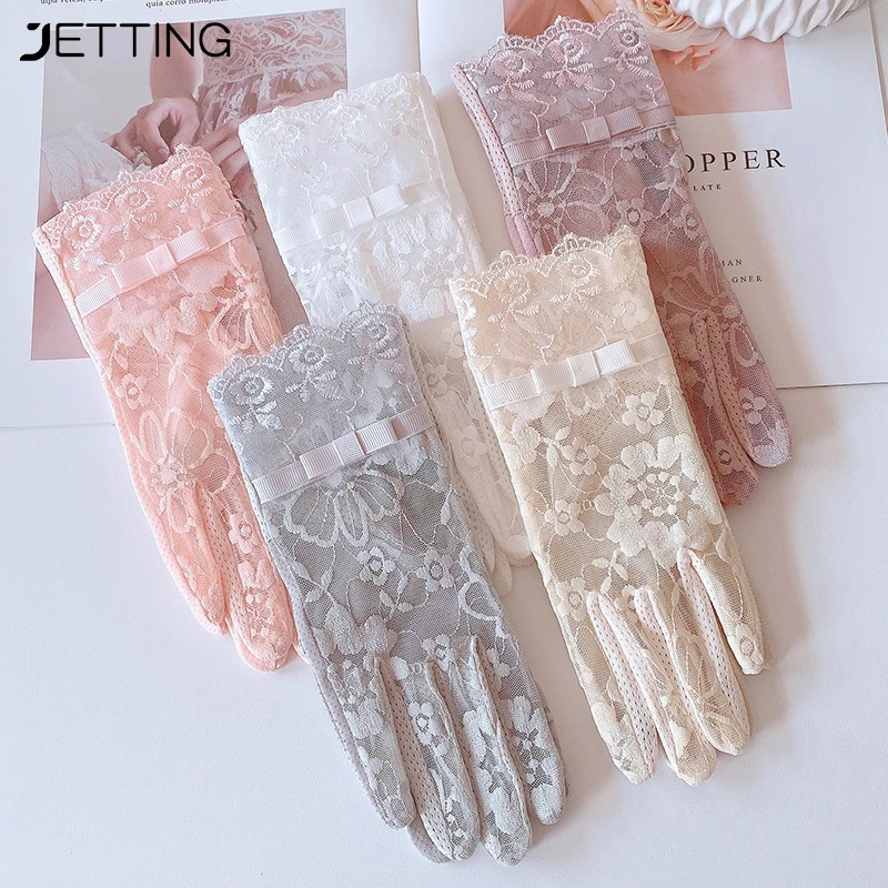 

1Pair Women's Summer Ice Silk Lace Anti Ultraviolet Thin Electric Car Driving Anti-skid Breathable Cool Sun Protection Gloves