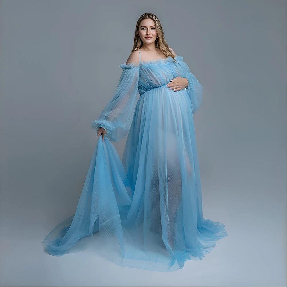 V Neck Sleeveless Tulle Pregnancy Photoshoot Dress for Pregnant Woman See Through Maxi Photography and Maternity Dresses