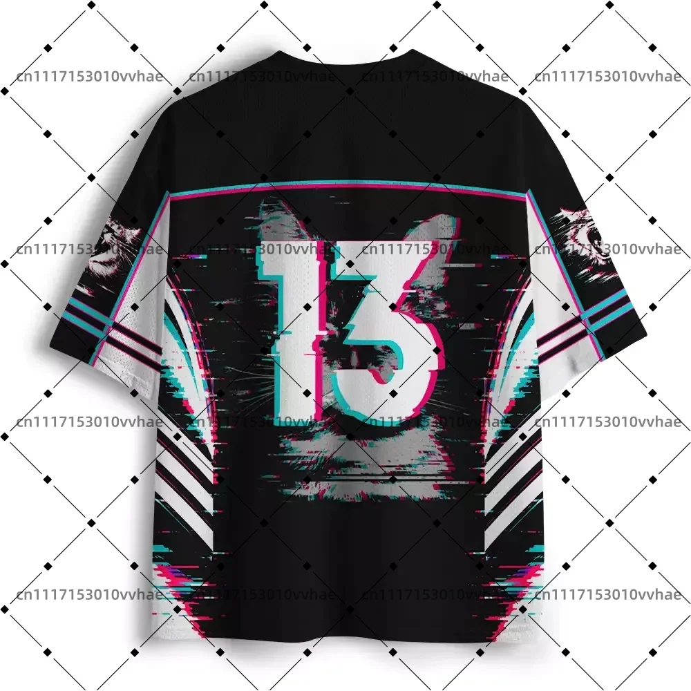 Break the Pattern Mesh Jersey Design Digital Print V-Neck T-Shirt Comfortable Sports Short Sleeve
