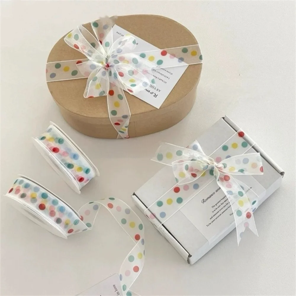 Colorful Gift Wrapping Ribbon Polka Dots Bowknot Gift Box Decorative Ribbon Polyester Clear Packaging Box Ribbon Valentine's Day