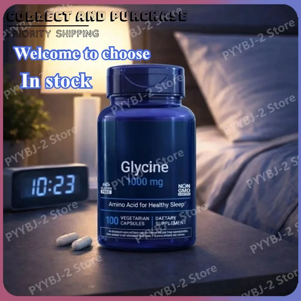 

100 Count Glycine Capsule Healthy Sleep Supplement with 1000 Mg Amino Acid Ingredient Support Nights Relaxation and Restful