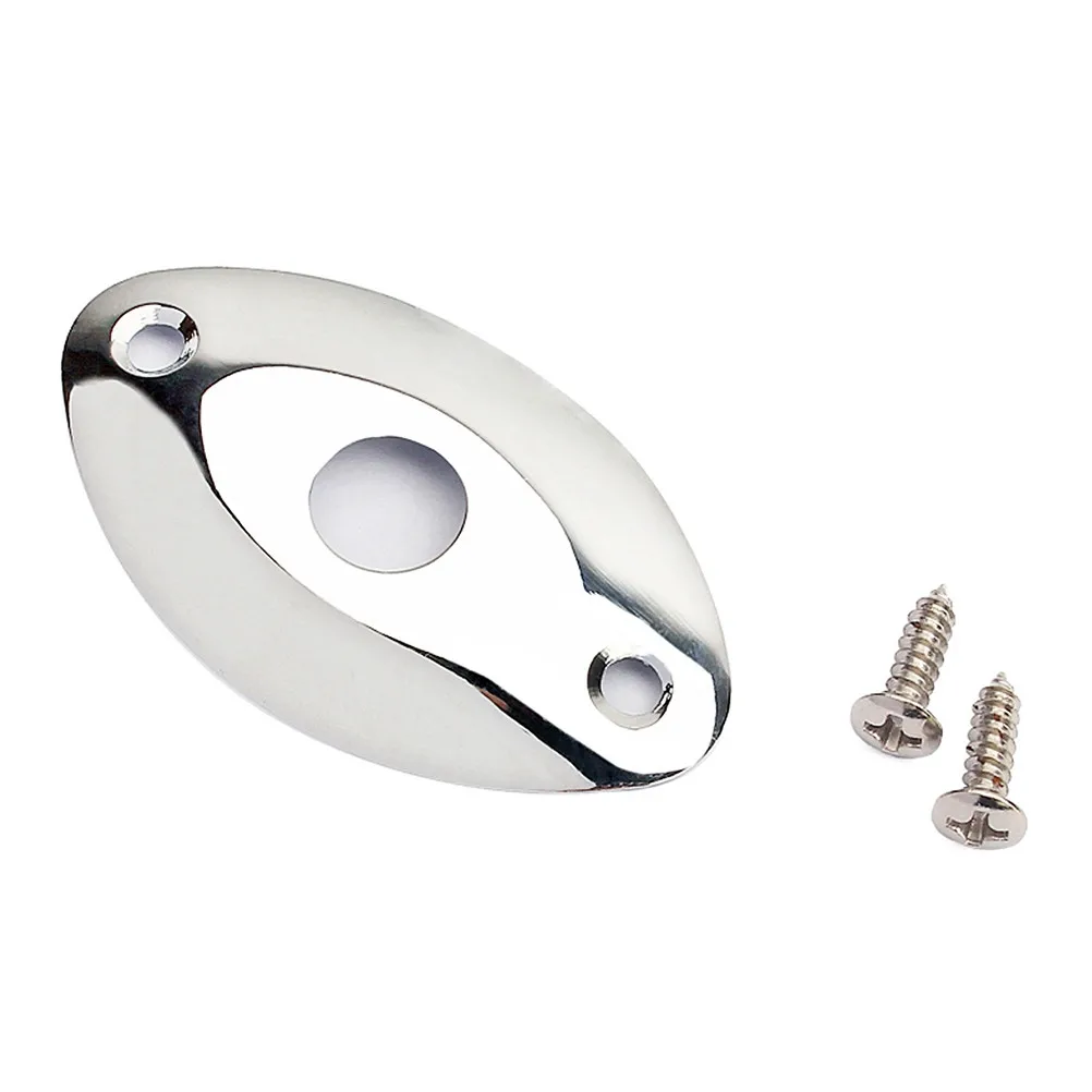 Oval Guitar Pickup Output Jack Socket Plate Chrome Metal Jack Plate Curved Profile Screws Easy Install Replacement for Electric