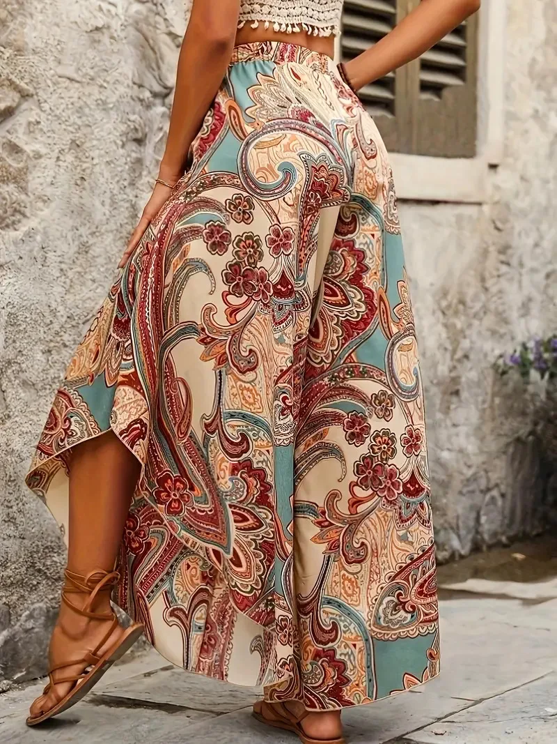 Gibsie Plus Size Bohemian Paisley Print Culottes Frauen Hosen Sommer Strand Urlaub elastische Taille lässig weites Bein Hosen