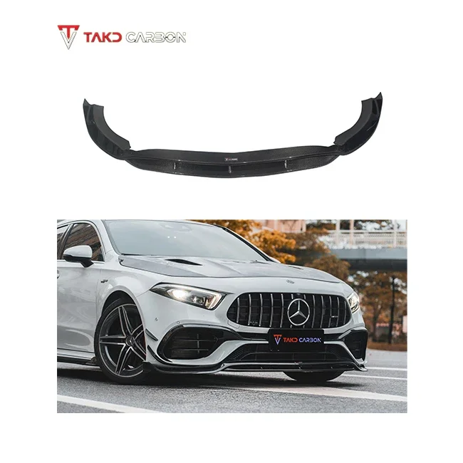 Real Car Data Development Dry Carbon Fiber Front Bumper Lip universal rear spoilers For BENZ AMG A45 W177