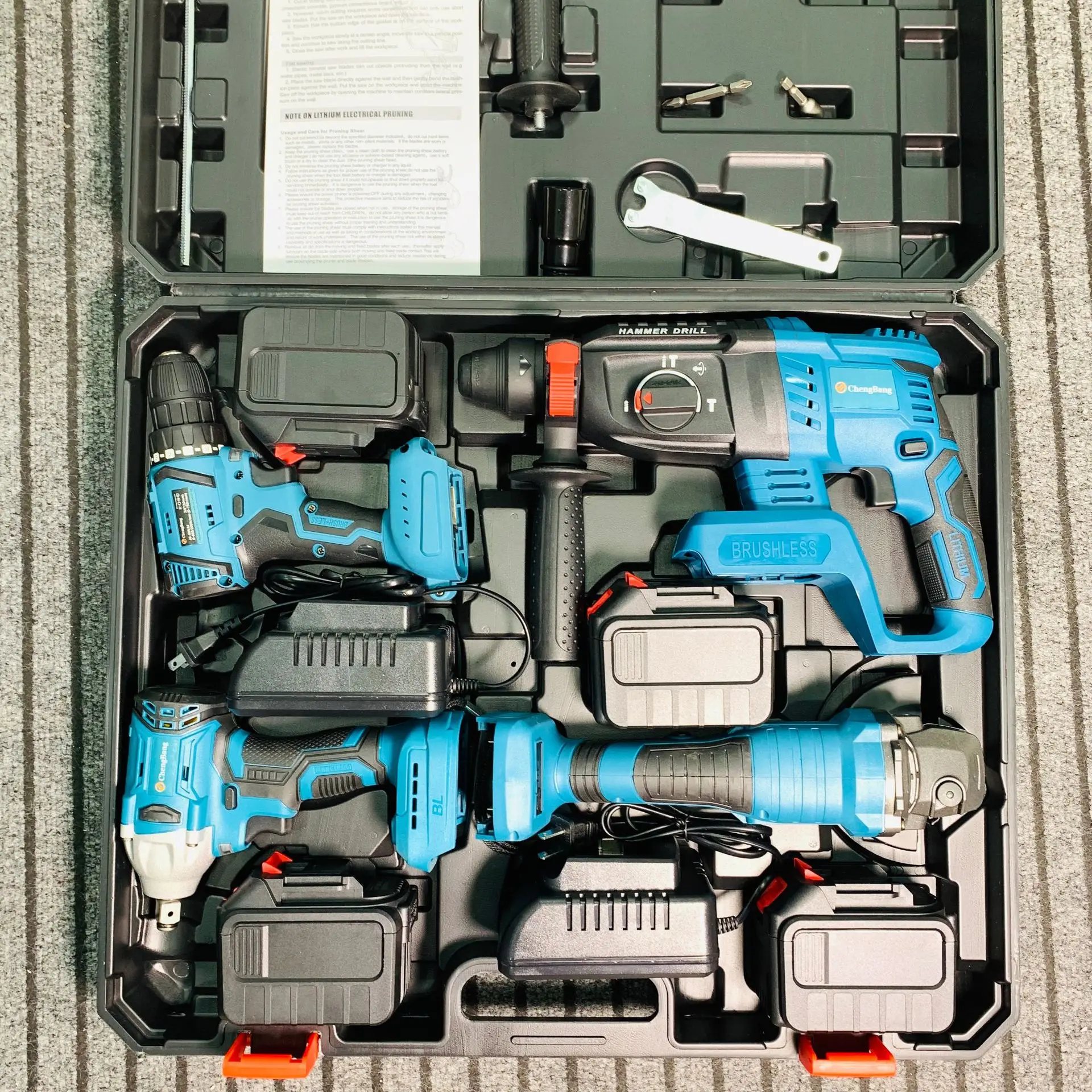 electric tools 4 piece suit brushless lithium (hammer , drill , 125mm Angle grinder , wrench) Makita Battery