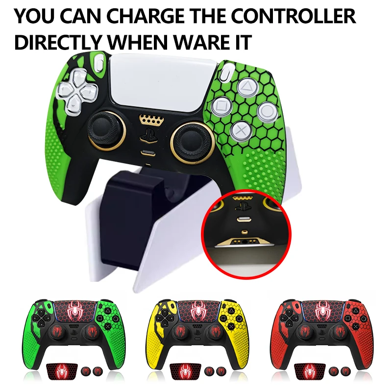 Spider Handle Cover Particle Style with Thumbstick Caps And Spider Stickers Gaming Controller Skin Accessory