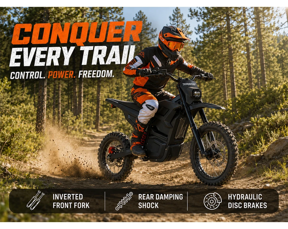 TERRAWULF M7 E Bike for Adults 5000W Max Output 43MPH Top Speed 200N·m Torque Electric Bike 31 Mile Range 60V Lithium Battery Inverted Front Fork Rear Shock Absorber Hydraulic Disc Brakes LCD Display Off-Road E- Bikes for Trail Adventure image 4
