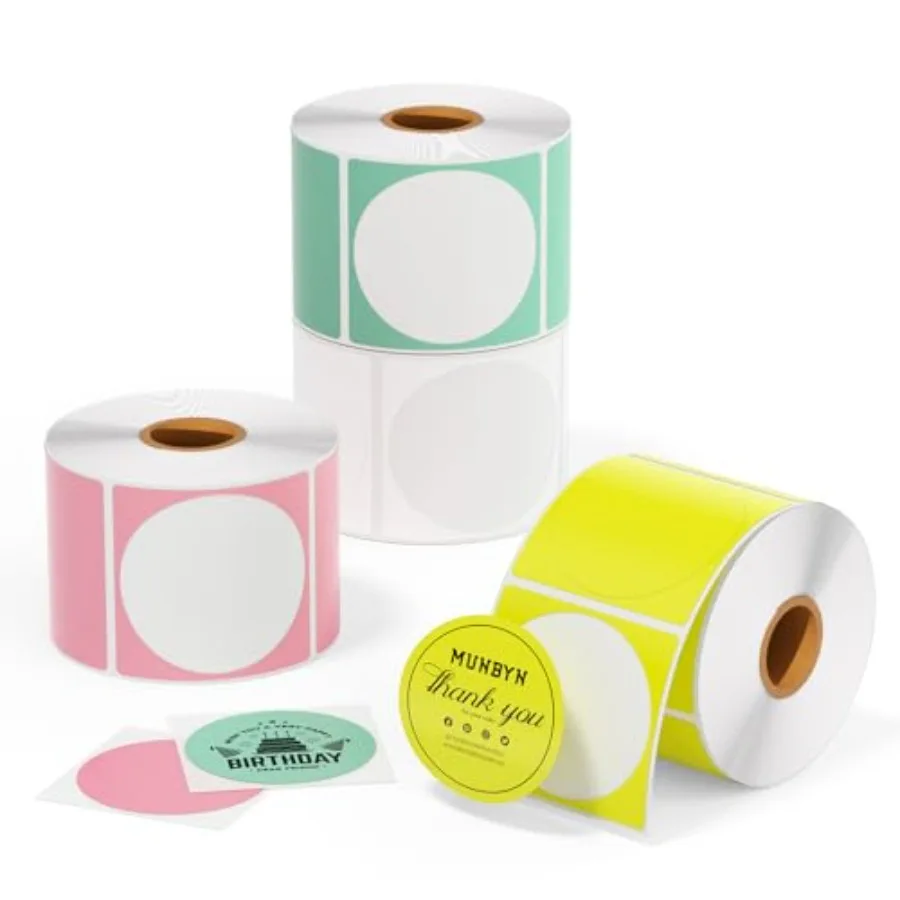 

2 Inch Color Circle Thermal Sticker Label Self-Adhesive Round Direct Thermal Label for Logo Design QR Code 3000 Sheets/ Rolls
