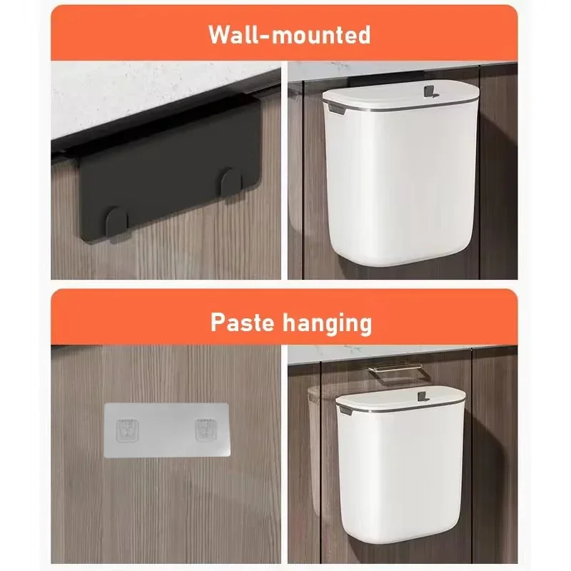 7L 9L Hanging Trash Can Bathroom Narrow Wastebasket Kitchen Sink Cabinet Door Wall Mounted Trash Can Little Garbage Bin with lid