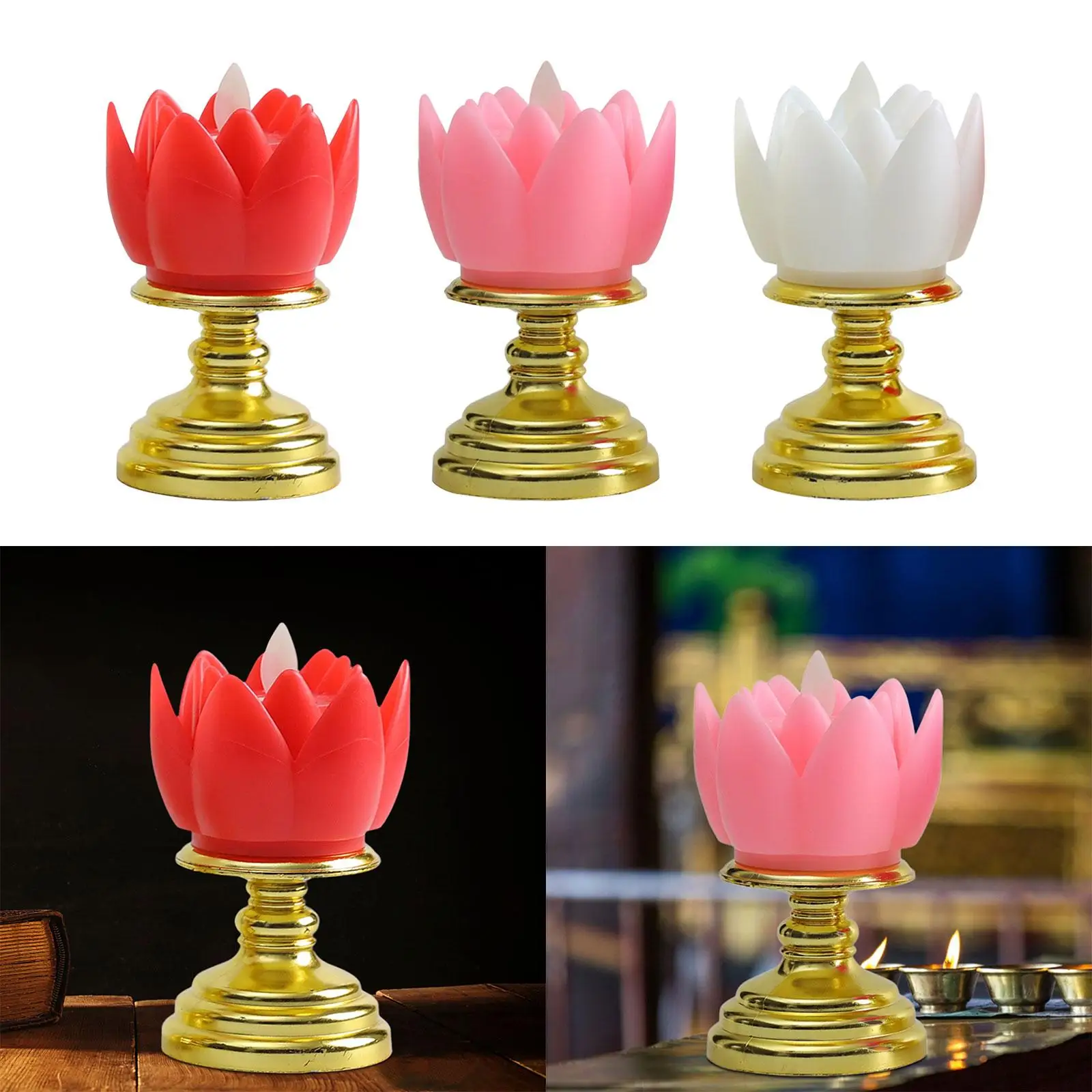 Electronic Candle Worship Prayer Faith Buddha Lotus Lamp LED Lotus Buddhist Light for Display Cabinet Office Tabletop Decor