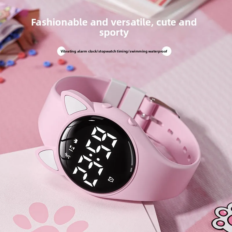 LED 2026 New Kids Cat Ear Watch Step Counter Swimming Waterproof Sports Fitness Tracker Smart Bracelet