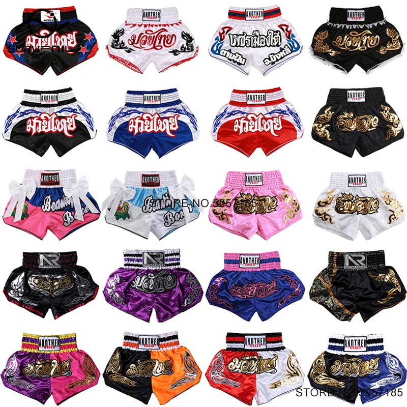 

Muay Thai Shorts Men Women Kids Boxing Shorts Embroidery Martial Arts BJJ MMA Clothing Satin Gym Training Kickboxing Fight Pants