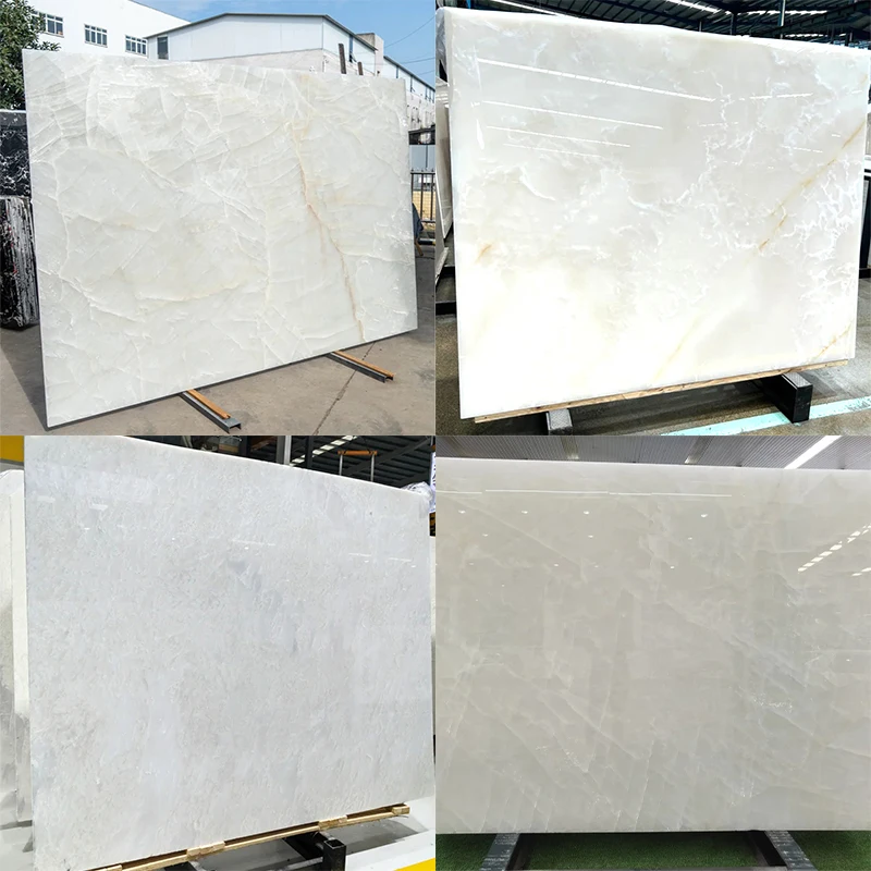 Premium Translucent White Onyx Stone Wall Thin Panels Book Matched for Interior Backlit Design Wall Panels Tiles Coffe Table