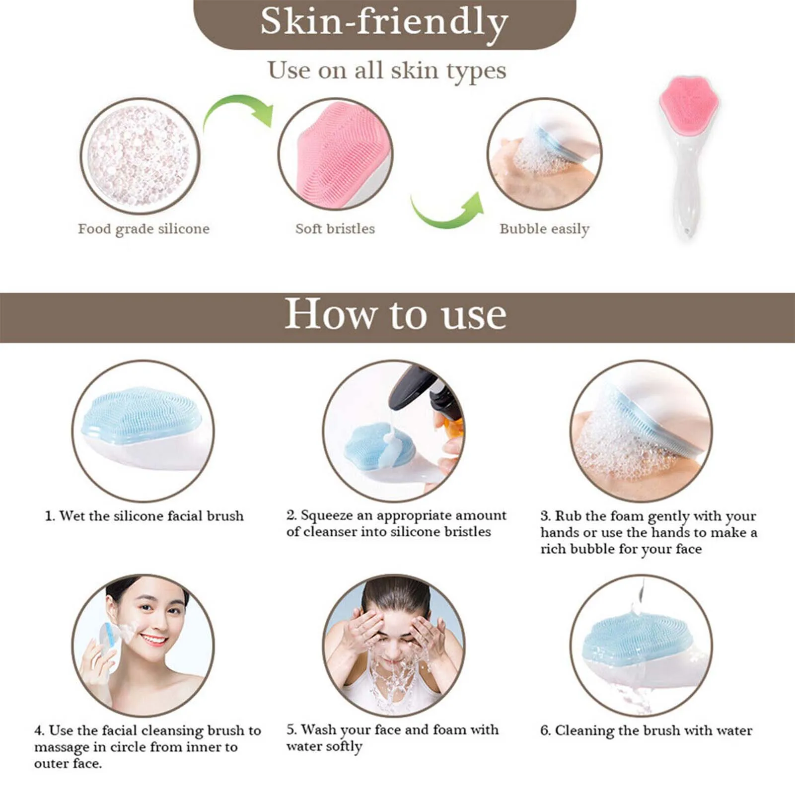 فرشاة وجه سيليكون على شكل مخلب قطة ، جهاز غسل يدوي خفيف ، مقشر لإزالة الجلد الميت #3