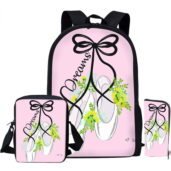 Ballet Shoes Conjunto de mochila dançarina para adolescente, mochila escolar, mochila estudantil, mochila diária, lancheira, estojo, dança, crianças, casual