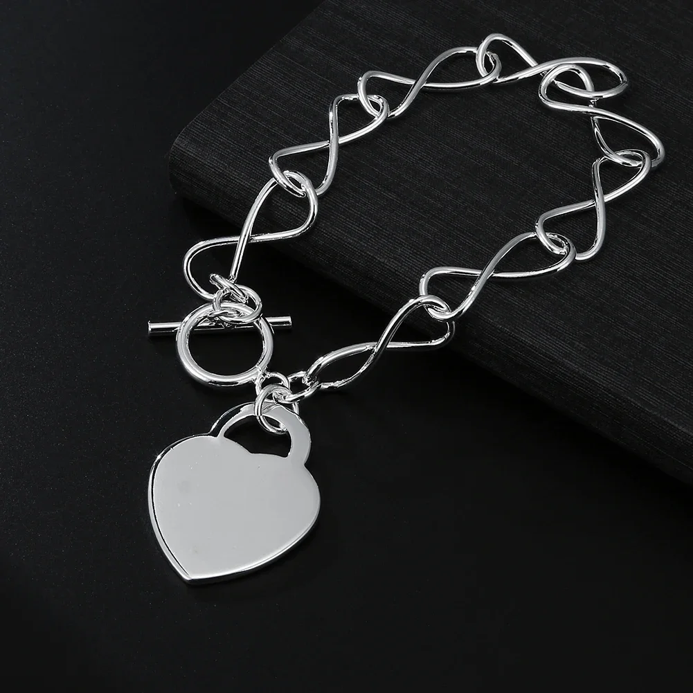 

Модные браслеты из стерлингового серебра 925 пробы с подвеской в виде сердца для женщин, подарки на свадьбу, День святого Валентина, изысканные ювелирные украшения