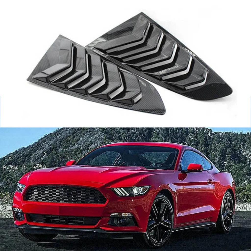 Apto para ford mustang 2015-2020 persiana traseira do carro janela lateral obturador capa guarnição adesivo ventilação colher abs fibra de carbono preto